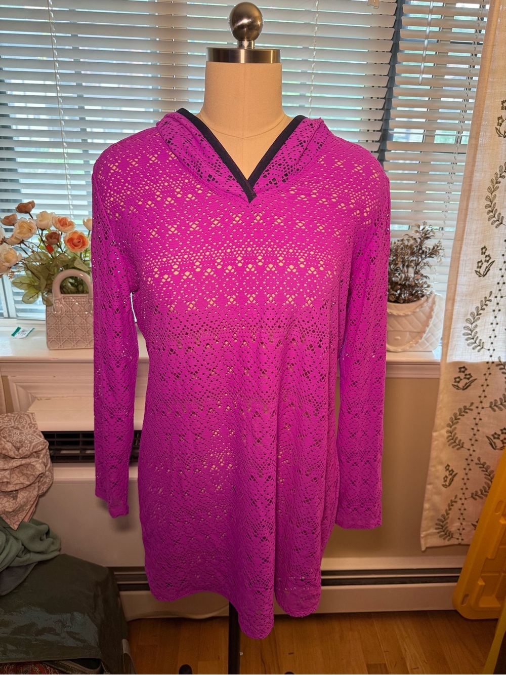 Title Nine Bright Purple Lazer Cut Hooded Swim Coverup
